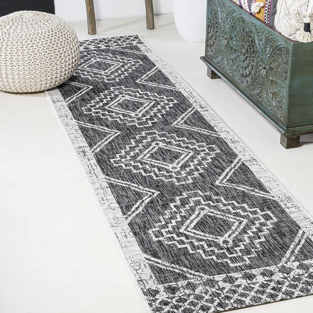 imageJONATHAN Y Diamond Tribal Medallion Indoor Outdoor Runner Rug 2X8 BlackIvory Marokko for Backyard Patio Porch EasyCleaning High Traffic PetFriendly NonShedding SMB127F28BlackIvory