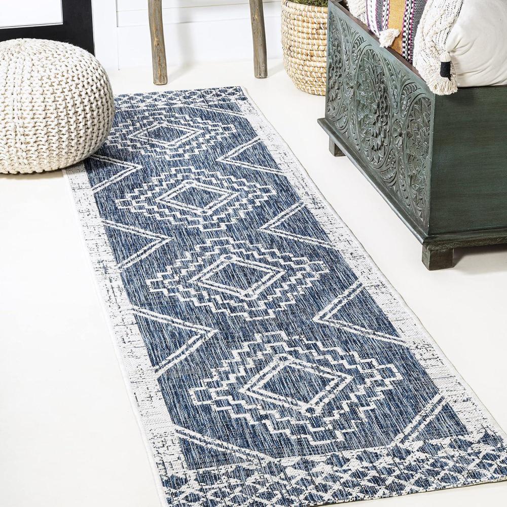 imageJONATHAN Y Diamond Tribal Medallion Indoor Outdoor Runner Rug 2X8 BlackIvory Marokko for Backyard Patio Porch EasyCleaning High Traffic PetFriendly NonShedding SMB127F28BlueIvory