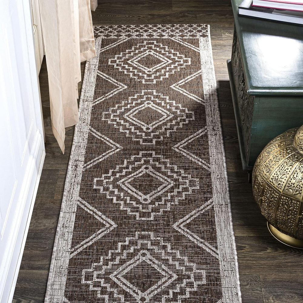 imageJONATHAN Y Diamond Tribal Medallion Indoor Outdoor Runner Rug 2X8 BlackIvory Marokko for Backyard Patio Porch EasyCleaning High Traffic PetFriendly NonShedding SMB127F28BrownBeige