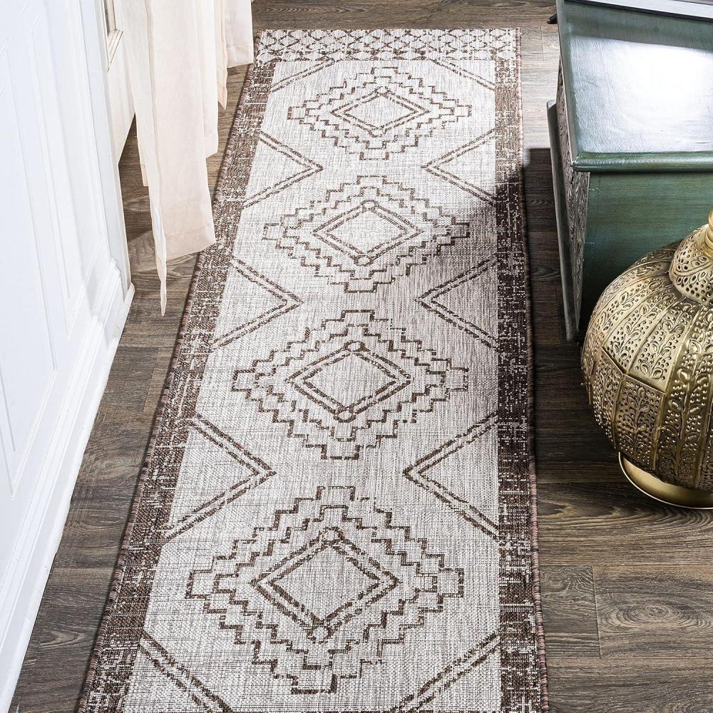 imageJONATHAN Y Diamond Tribal Medallion Indoor Outdoor Runner Rug 2X8 BlackIvory Marokko for Backyard Patio Porch EasyCleaning High Traffic PetFriendly NonShedding SMB127F28BeigeBrown