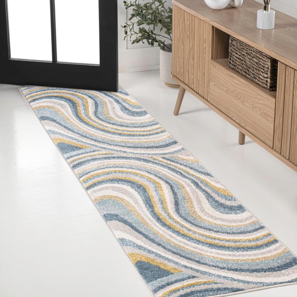 imageJONATHAN Y Flow Abstract Swirl Indoor Area Rug 8x10 BlueMustardGray Modern Coastal EasyCleaning for Living Room Bedroom Kitchen Pet Friendly NonShedding DZC100C8BlueMustardGray
