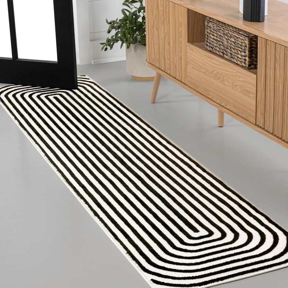 imageJONATHAN Y Freya HighLow Arch Stripe Monotone BlackWhite 8x10 Indoor Area Rug Modern Scandinavian NonSheddingStain ResistantEasy Cleaning for Bedroom Living Room Kitchen SCN106B8BlackWhite