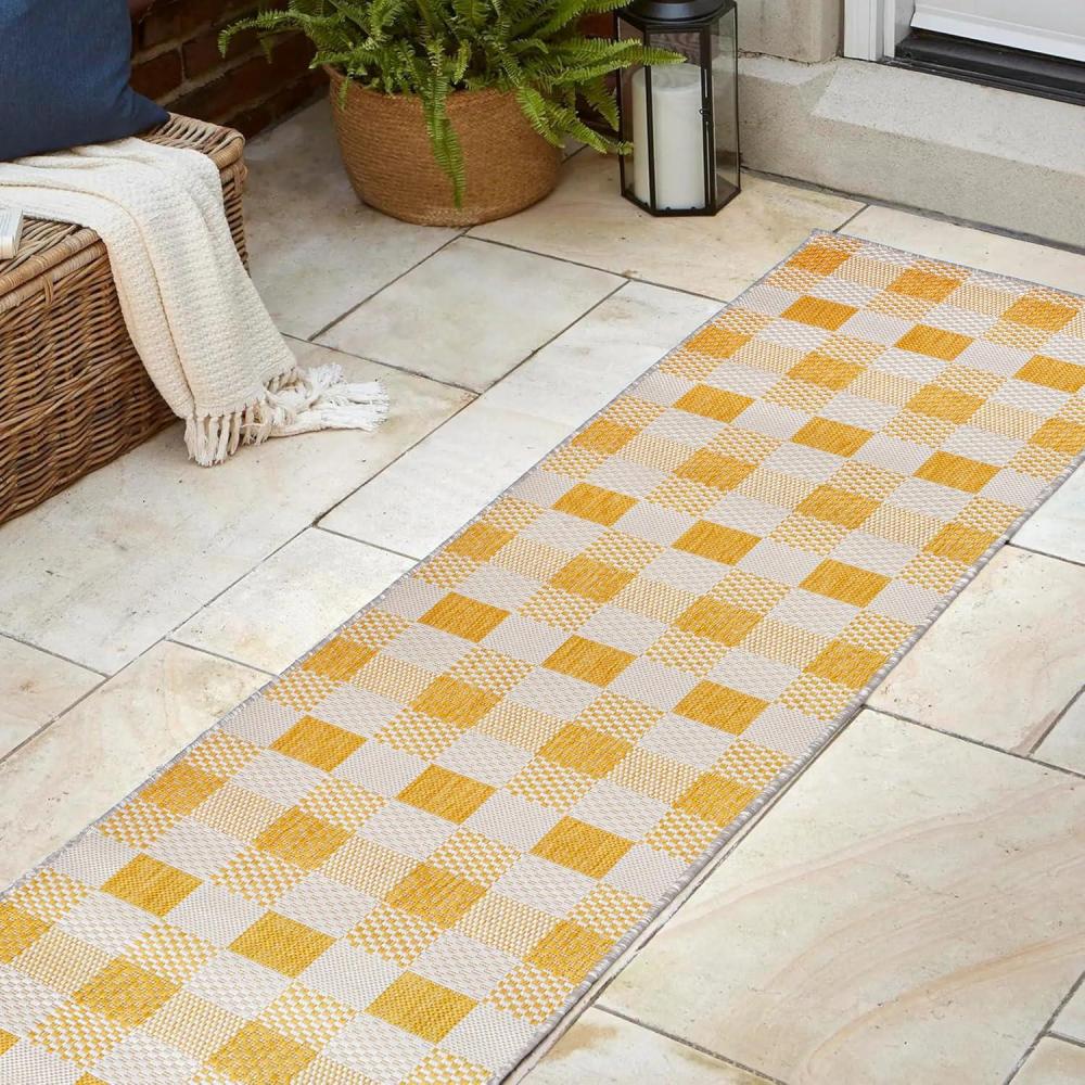 imageJONATHAN Y Geometric Bold Gingham Indoor Outdoor Area Rug 8X10 GreenCream Darcy Traditional for Backyard Patio Porch EasyCleaning High Traffic PetFriendly NonShedding TSN201E8YellowCream