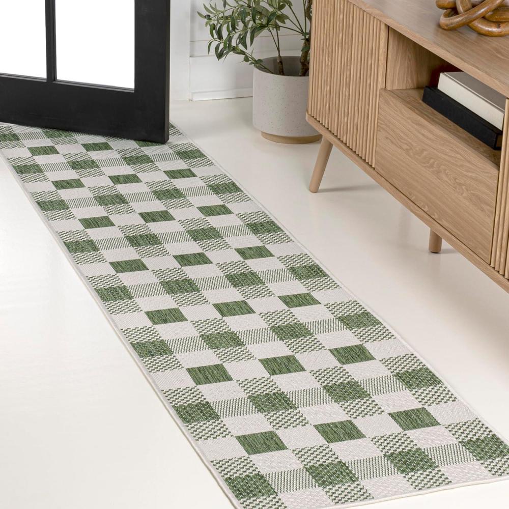 imageJONATHAN Y Geometric Bold Gingham Indoor Outdoor Area Rug 8X10 GreenCream Darcy Traditional for Backyard Patio Porch EasyCleaning High Traffic PetFriendly NonShedding TSN201E8GreenCream