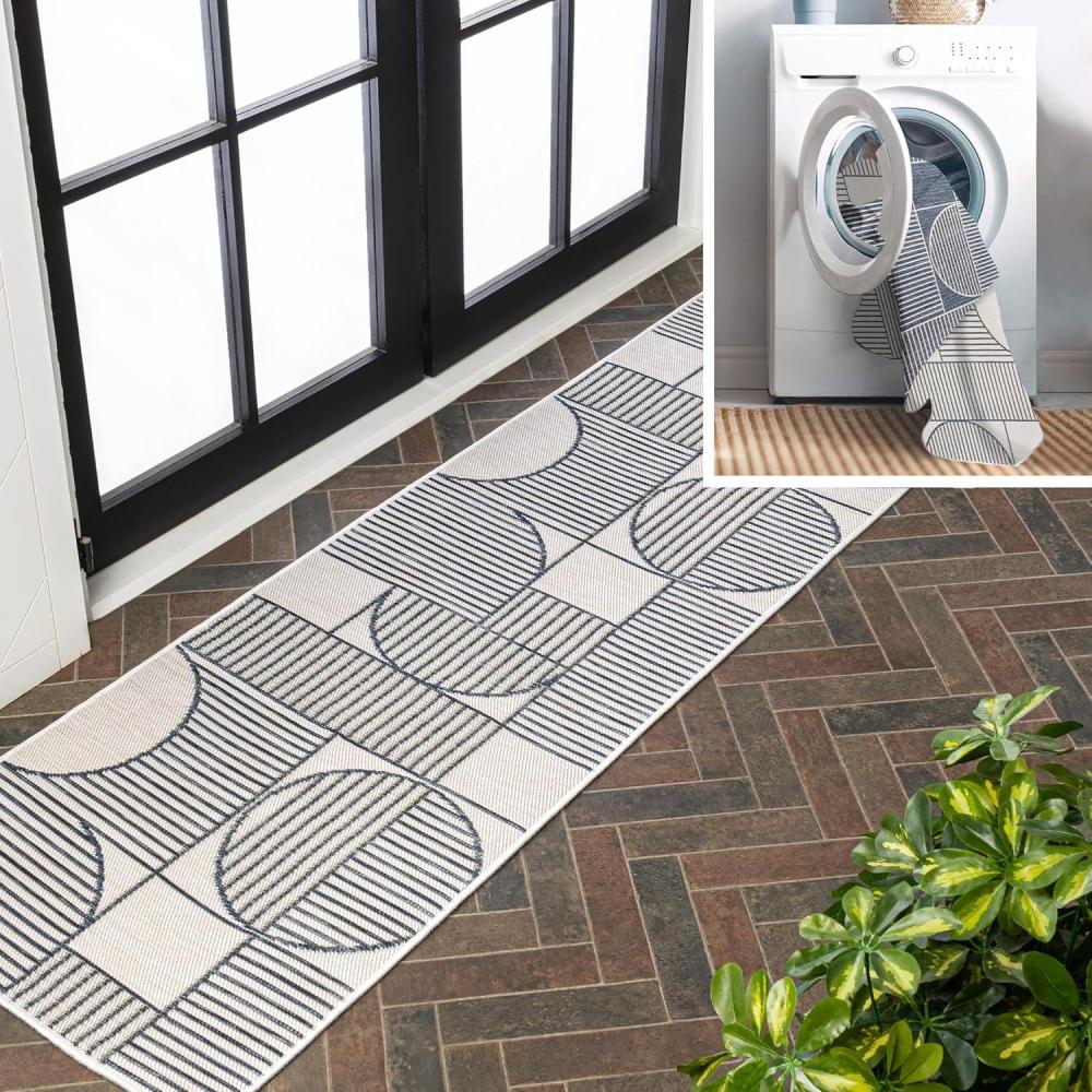 imageJONATHAN Y Geometric Lines Reversible Washable Indoor Outdoor Area Rug 8X10 NavyCream Arielle MidCentury Modern for Backyard Patio Porch EasyCleaning PetFriendly NonShedding SVH111A82 x 8 Runner