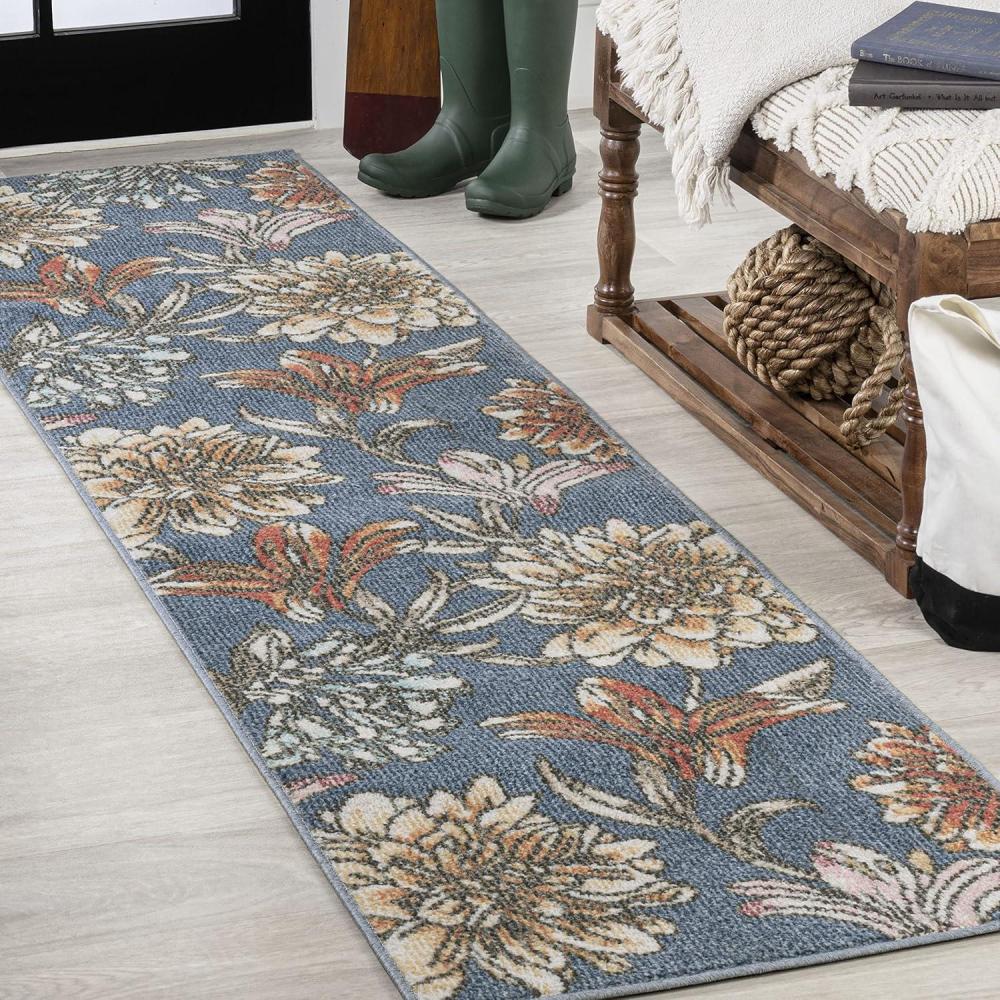 imageJONATHAN Y Giglio Botanical Flower Runner Rug 2x8 OrangeBlueCream Modern Contemporary EasyCleaning for Living Room Bedroom Kitchen Pet Friendly NonShedding CTP202B28BlueOrangeCream