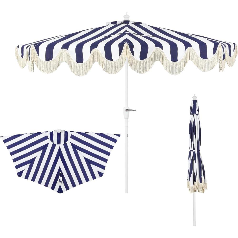 imageJONATHAN Y Half Umbrella UMB1201B Beverly 9 ft Designer Classic Scalloped Fringe Market Patio with Crank Push Button Tilt and UV Protection in NavyWhiteNavyWhite White Pole