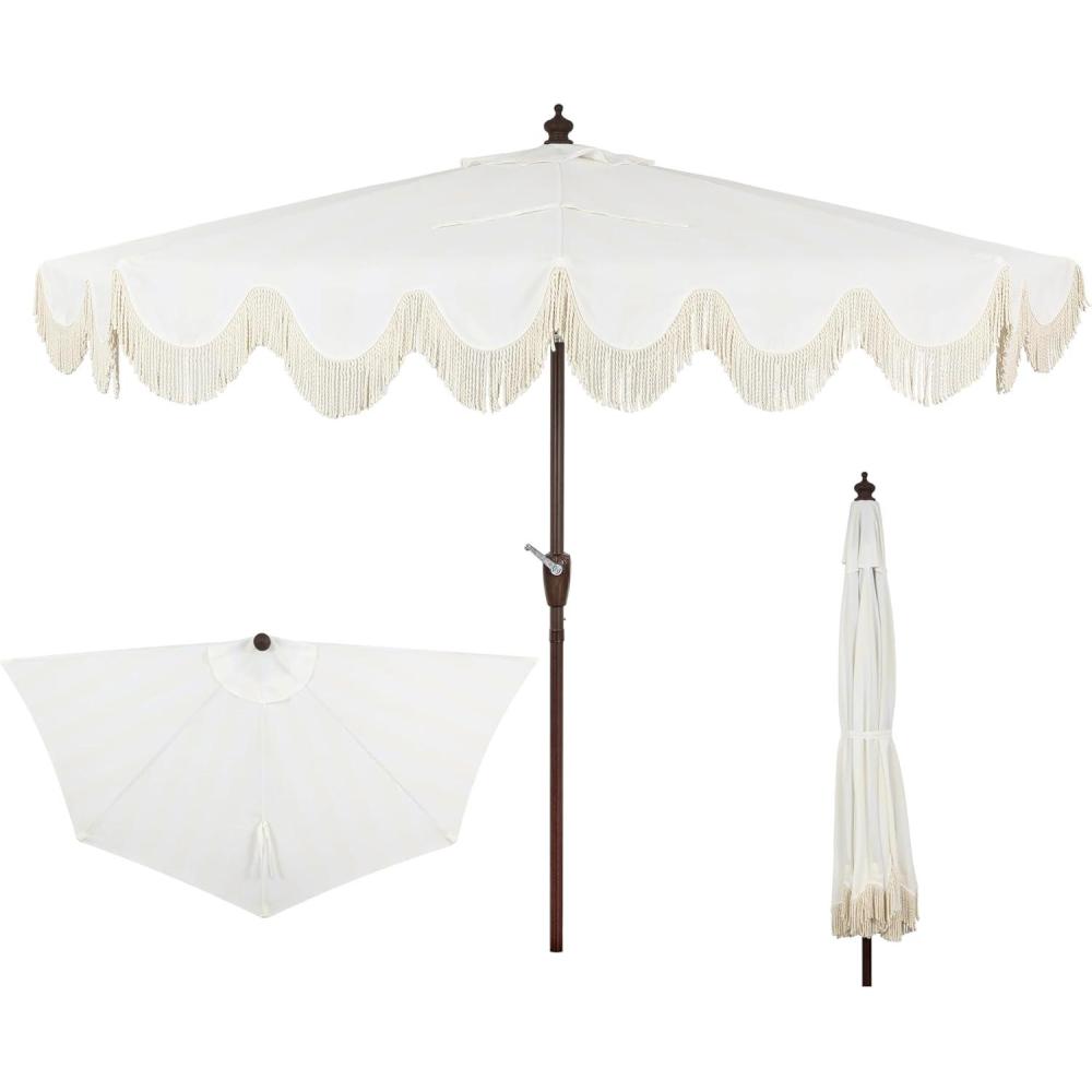 imageJONATHAN Y Half Umbrella UMB1201B Beverly 9 ft Designer Classic Scalloped Fringe Market Patio with Crank Push Button Tilt and UV Protection in NavyWhiteCreamWhite