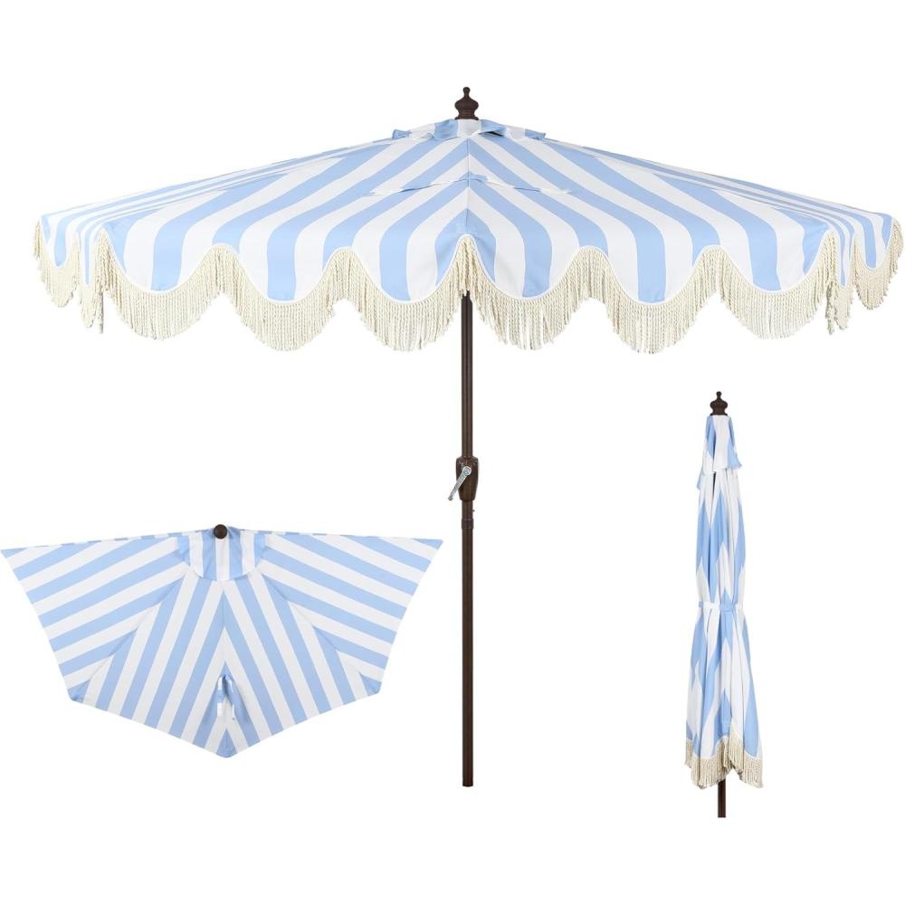 imageJONATHAN Y Half Umbrella UMB1201B Beverly 9 ft Designer Classic Scalloped Fringe Market Patio with Crank Push Button Tilt and UV Protection in NavyWhiteLight BlueWhite
