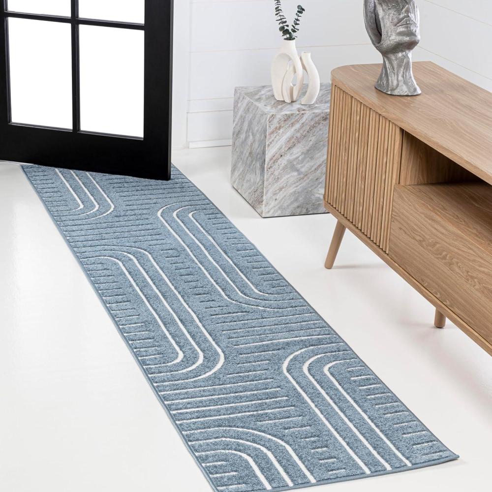 imageJONATHAN Y HighLow Arch Stripe TwoTone NavyCream 8x10 IndoorOutdoor Area Rug Anders MidCentury Modern for Patio Backyard Living Room Bedroom Office HoseWashable SCN107A8NavyCream