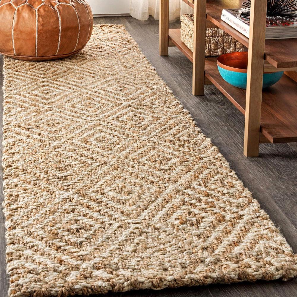 imageJONATHAN Y Hira Hand Woven Diamond Chunky Jute Natural Runner Rug 2x8 Bohemian Transitional EasyCleaning for Living Room Bedroom Kitchen Pet Friendly NonShedding NFR100A28Natural