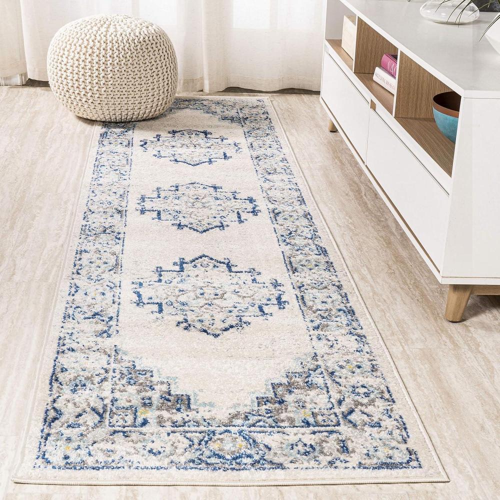 imageJONATHAN Y Inigo Cottage Medallion Dark GrayCream Runner Rug 2x8 Bohemian Transitional EasyCleaning for Living Room Bedroom Kitchen Pet Friendly NonShedding BMF107B28Blue