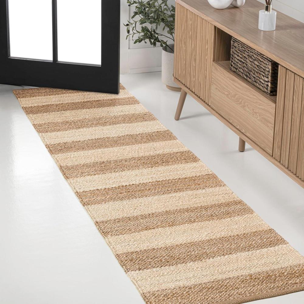 imageJONATHAN Y Jayden Woven Jute Stripe NaturalBrown Runner Rug 2x8 Rustic Farmhouse Traditional Lodge EasyCleaning for Living Room Bedroom Kitchen NonShedding NRF202A28NaturalBleach