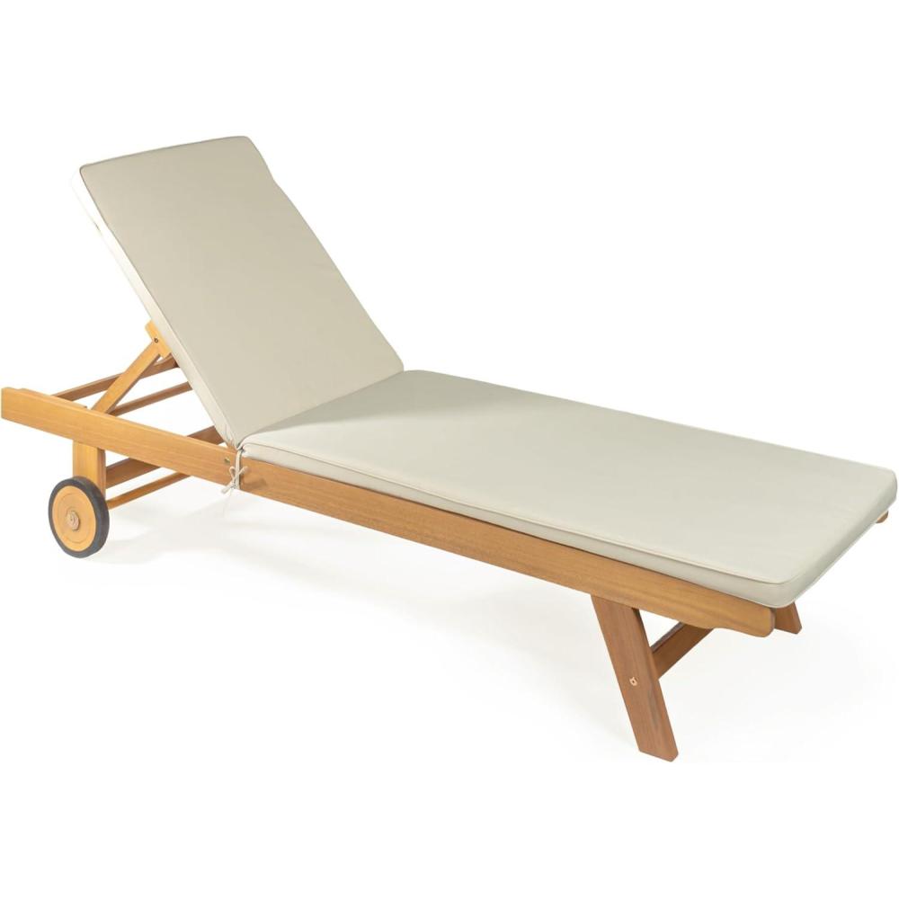 imageJONATHAN Y LNG1000D Mallorca 7756quotx2362quot Modern Classic Adjustable Acacia Wood Chaise Outdoor Lounge Chair with Cushion ampamp Wheels Coastal Bohemian Minimalist Traditional Dark GrayNaturalLight GrayNatural