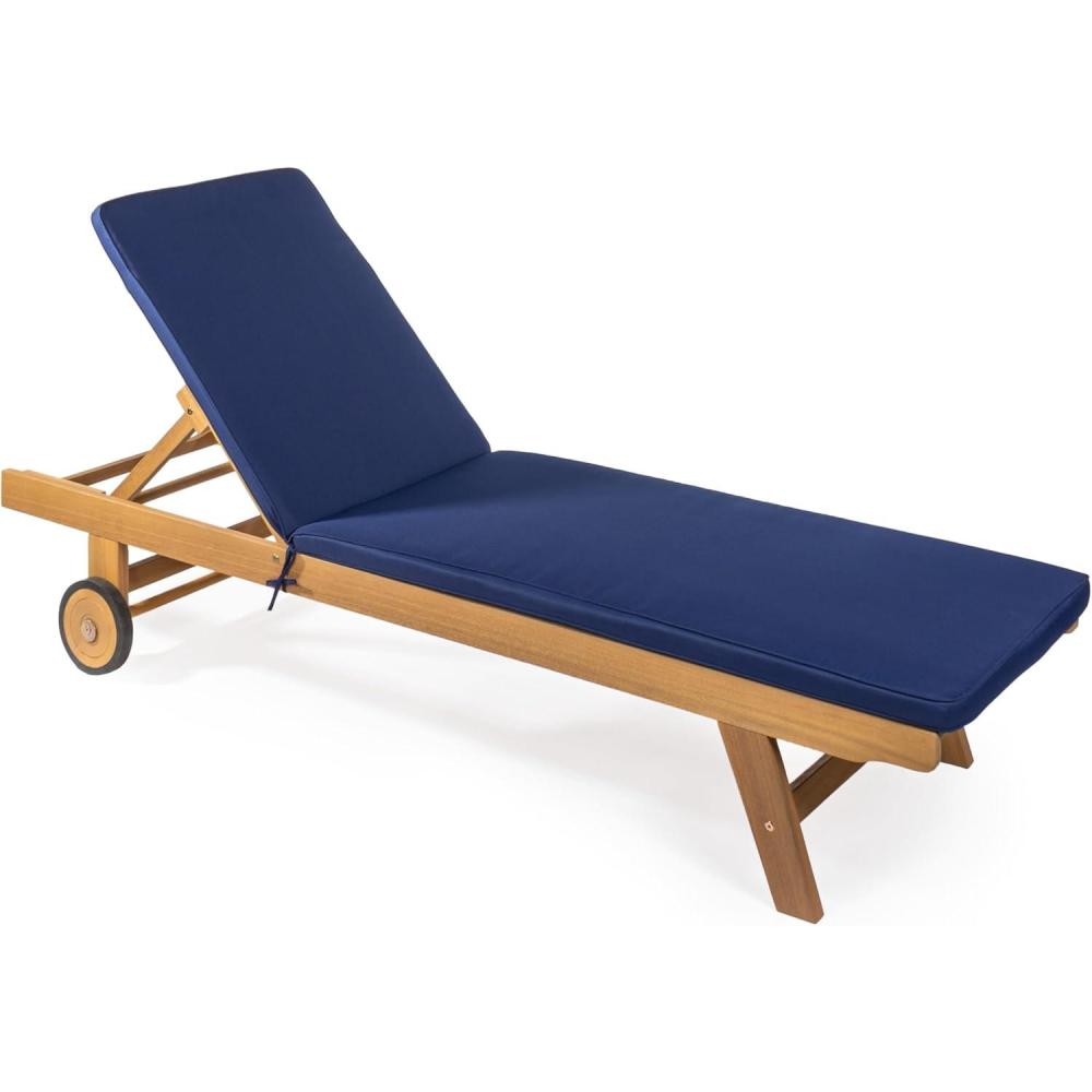 imageJONATHAN Y LNG1000D Mallorca 7756quotx2362quot Modern Classic Adjustable Acacia Wood Chaise Outdoor Lounge Chair with Cushion ampamp Wheels Coastal Bohemian Minimalist Traditional Dark GrayNaturalNavyNatural