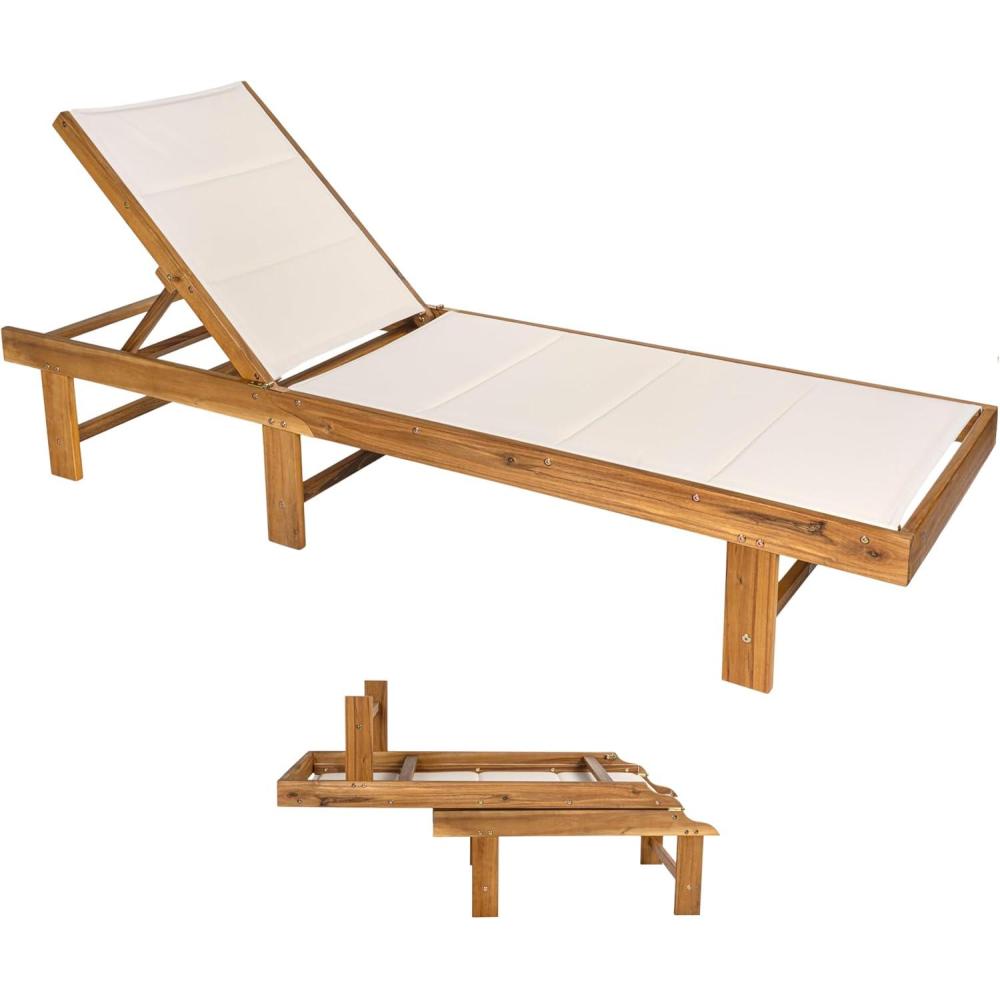 imageJONATHAN Y LNG1001B Lagunan 7756quotx2638quot Modern Minimalist Adjustable Acacia Wood Chaise Outdoor Lounge Chair Coastal Transitional Classic MidCentury Contemporary Dark GrayNaturalWhite