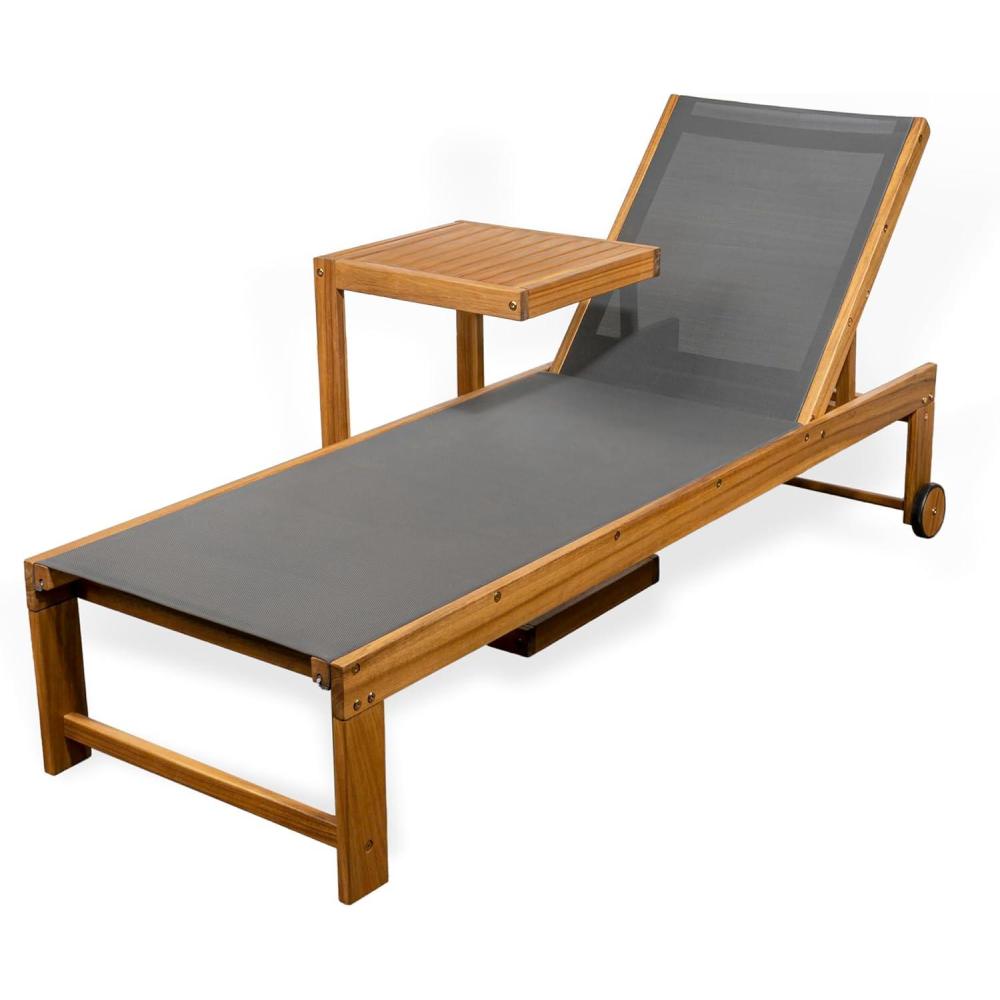 imageJONATHAN Y LNG1100A2SET Trabuco Coastal Modern Acacia Wood Mesh 3Position Outdoor Chaise Lounge Set with Side Table Transitional Classic Minimalist Traditional Contemporary Dark GrayTeak BrownDark GrayTeak Brown