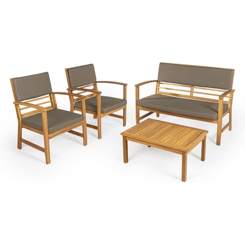 imageJONATHAN Y LVG1000B4SET Barclay 4Piece Modern Coastal Acacia Wood Conversation Outdoor Patio Set with Cushions Transitional Classic Traditional Vintage MidCentury Dark GrayTeak BrownDark GrayTeak Brown