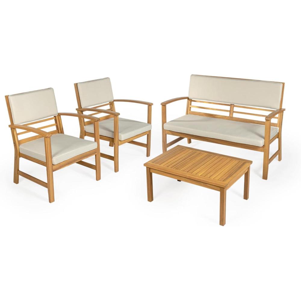 imageJONATHAN Y LVG1000B4SET Barclay 4Piece Modern Coastal Acacia Wood Conversation Outdoor Patio Set with Cushions Transitional Classic Traditional Vintage MidCentury Dark GrayTeak BrownLight GrayTeak Brown