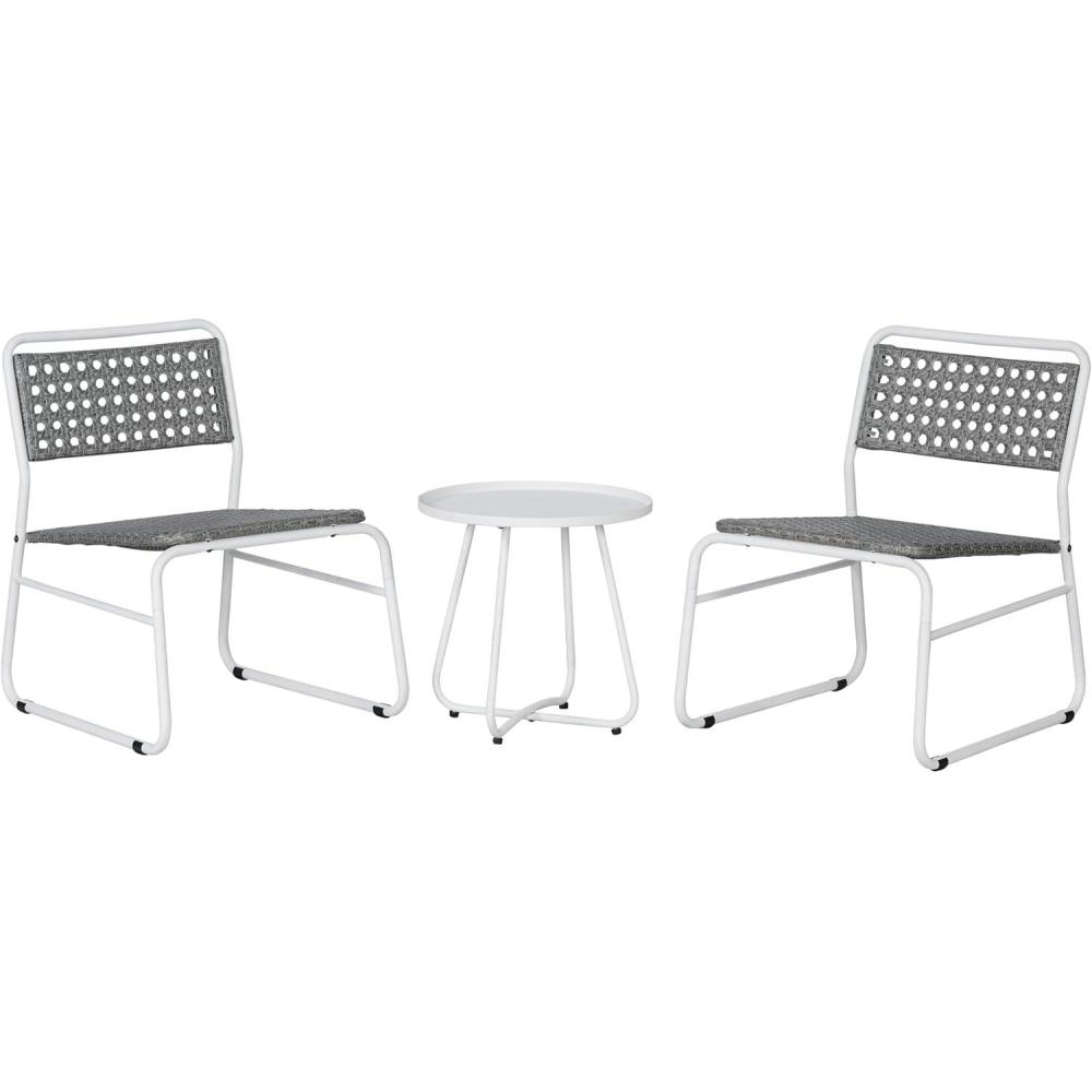 imageJONATHAN Y LVG1100A3SET Freja 3Piece MidCentury Modern Faux Rattan Conversation Outdoor Patio Set Scandinavian Classic Transitional Bohemian Traditional WhiteGrayWhiteGray