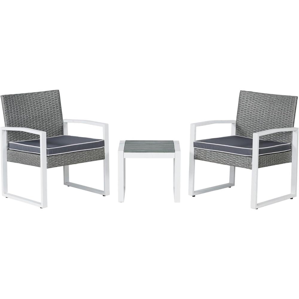 imageJONATHAN Y LVG1101A3SET Selby 3Piece Modern Coastal Faux Wicker Conversation Outdoor Patio Set MidCentury Classic Contemporary Traditional Minimalist WhiteGrayWhiteGray