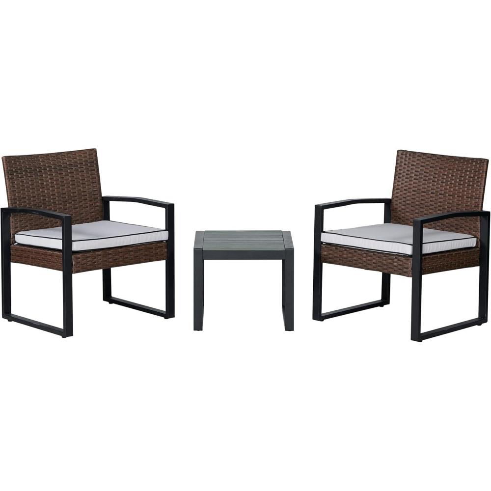 imageJONATHAN Y LVG1101A3SET Selby 3Piece Modern Coastal Faux Wicker Conversation Outdoor Patio Set MidCentury Classic Contemporary Traditional Minimalist WhiteGrayWhiteBlackBrown