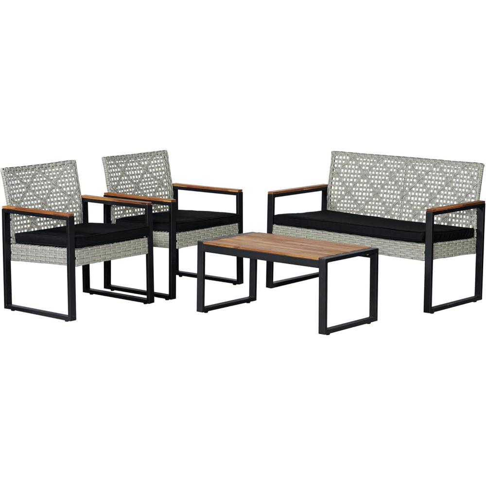 imageJONATHAN Y LVG1102A4SET Elina 4Piece Modern Coastal Faux Wicker Conversation Outdoor Patio Set MidCentury Classic Contemporary Traditional Minimalist WhiteGrayWhite WashBlackNatural