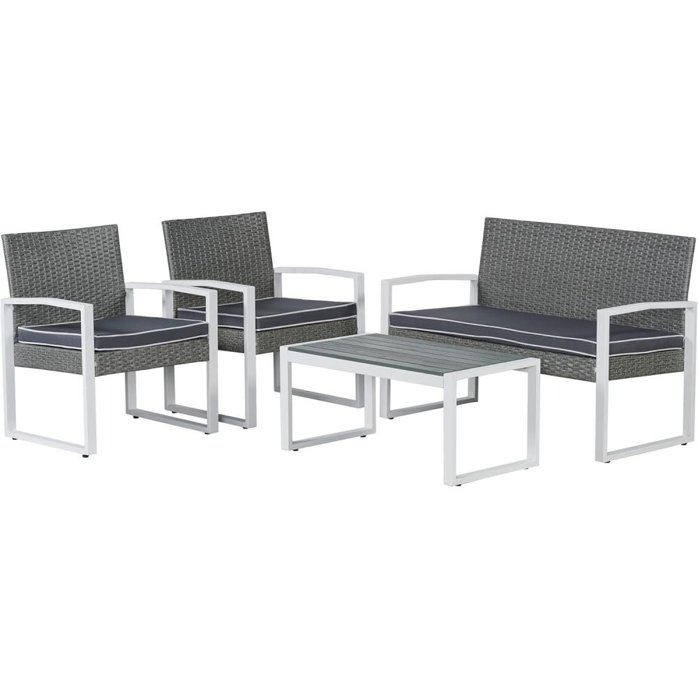imageJONATHAN Y LVG1102A4SET Elina 4Piece Modern Coastal Faux Wicker Conversation Outdoor Patio Set MidCentury Classic Contemporary Traditional Minimalist WhiteGrayWhiteGray