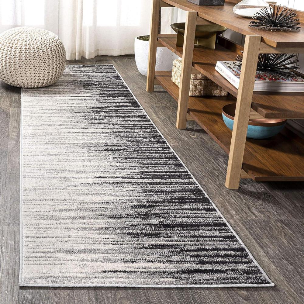 imageJONATHAN Y Linear Modern HalfStripe BlueCream Runner Rug 2x8 Contemporary Transitional EasyCleaning for Living Room Bedroom Kitchen Pet Friendly NonShedding CTP112A28GrayCream