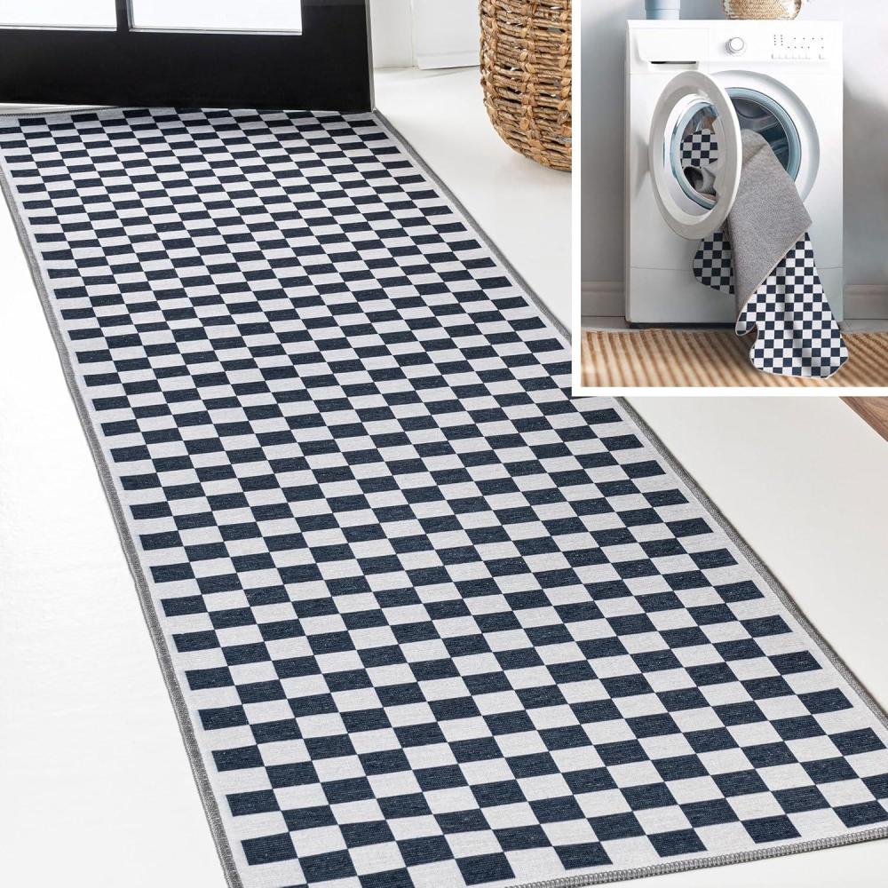 imageJONATHAN Y Machine Washable Indoor Area Rug 8X10 Dark BlueWhite Ainsley Modern Cottage Checkerboard for Living Room Bedroom Kitchen Office EasyCleaning PetFriendly NonShedding WSH126C8Dark BlueWhite