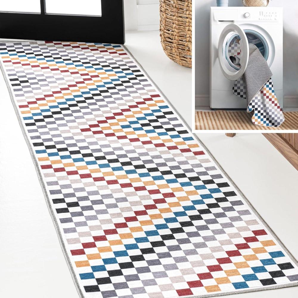imageJONATHAN Y Machine Washable Indoor Area Rug 8X10 Dark BlueWhite Ainsley Modern Cottage Checkerboard for Living Room Bedroom Kitchen Office EasyCleaning PetFriendly NonShedding WSH126C8Multicolored