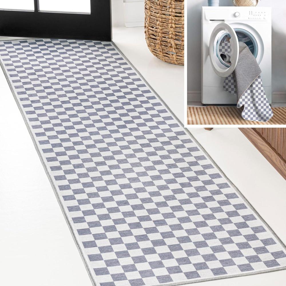 imageJONATHAN Y Machine Washable Indoor Area Rug 8X10 Dark BlueWhite Ainsley Modern Cottage Checkerboard for Living Room Bedroom Kitchen Office EasyCleaning PetFriendly NonShedding WSH126C8Purple GrayWhite