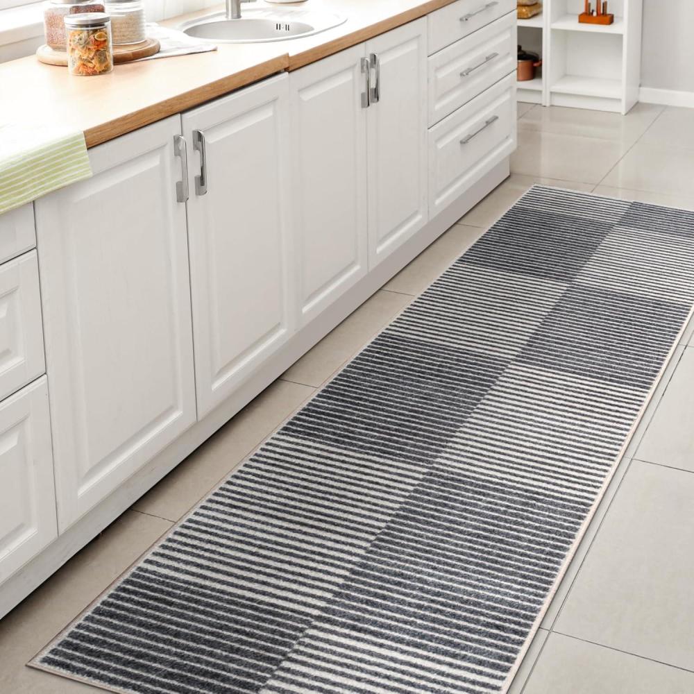 imageJONATHAN Y Machine Washable Indoor Area Rug 8X10 Dark GrayCream Shutter Minimalist Striped Plaid for Living Room Bedroom Kitchen Office EasyCleaning PetFriendly NonShedding WSH305A8Dark GrayCream