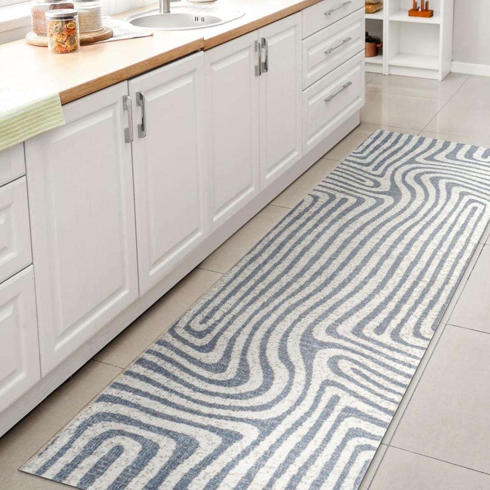 imageJONATHAN Y Machine Washable Indoor Area Rug 8X10 Dark GrayCream Shutter Minimalist Striped Plaid for Living Room Bedroom Kitchen Office EasyCleaning PetFriendly NonShedding WSH305A8Maze BlueCream