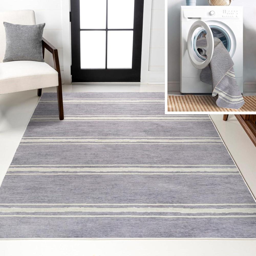 imageJONATHAN Y Machine Washable Indoor Area Rug 8X10 Dark GrayCream Shutter Minimalist Striped Plaid for Living Room Bedroom Kitchen Office EasyCleaning PetFriendly NonShedding WSH305A8LavenderIvory