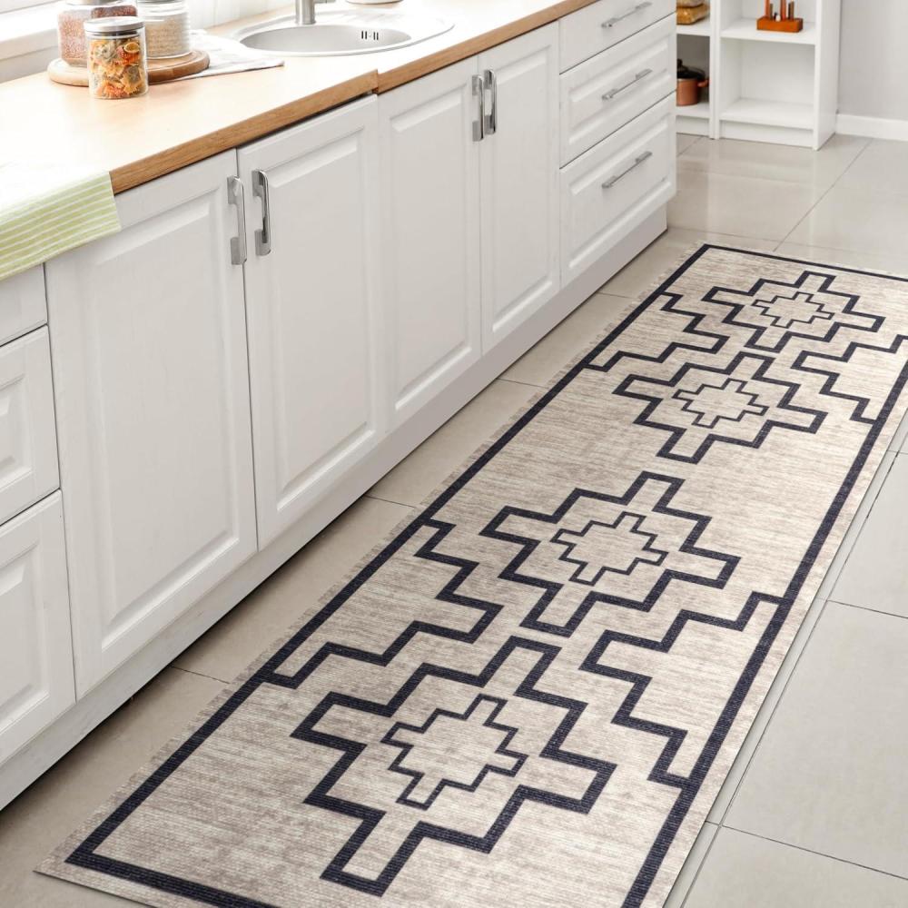 imageJONATHAN Y Machine Washable IvoryNavy Indoor Area Rug 8X10 ft Siksak Modern Chevron Border for Living Room Bedroom Kitchen Office EasyCleaning PetFriendly NonShedding WSH124A8IvoryDark Gray