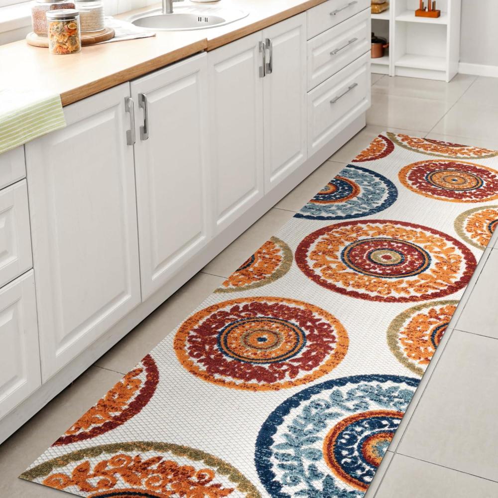 imageJONATHAN Y Medallion HighLow Indoor Outdoor Runner Rug 2X8 RedBlue Circus for Backyard Patio Porch EasyCleaning High Traffic PetFriendly NonShedding AMC106A28RedBlue