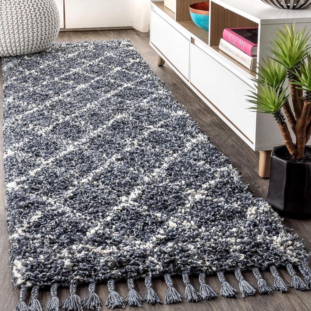 imageJONATHAN Y Mercer Shag Plush Tassel BlueCream Indoor Area Rug 8x10 Moroccan Geometric Trellis EasyCleaning for Living Room Bedroom Kitchen Pet Friendly NonShedding MCR101A8BlueCream