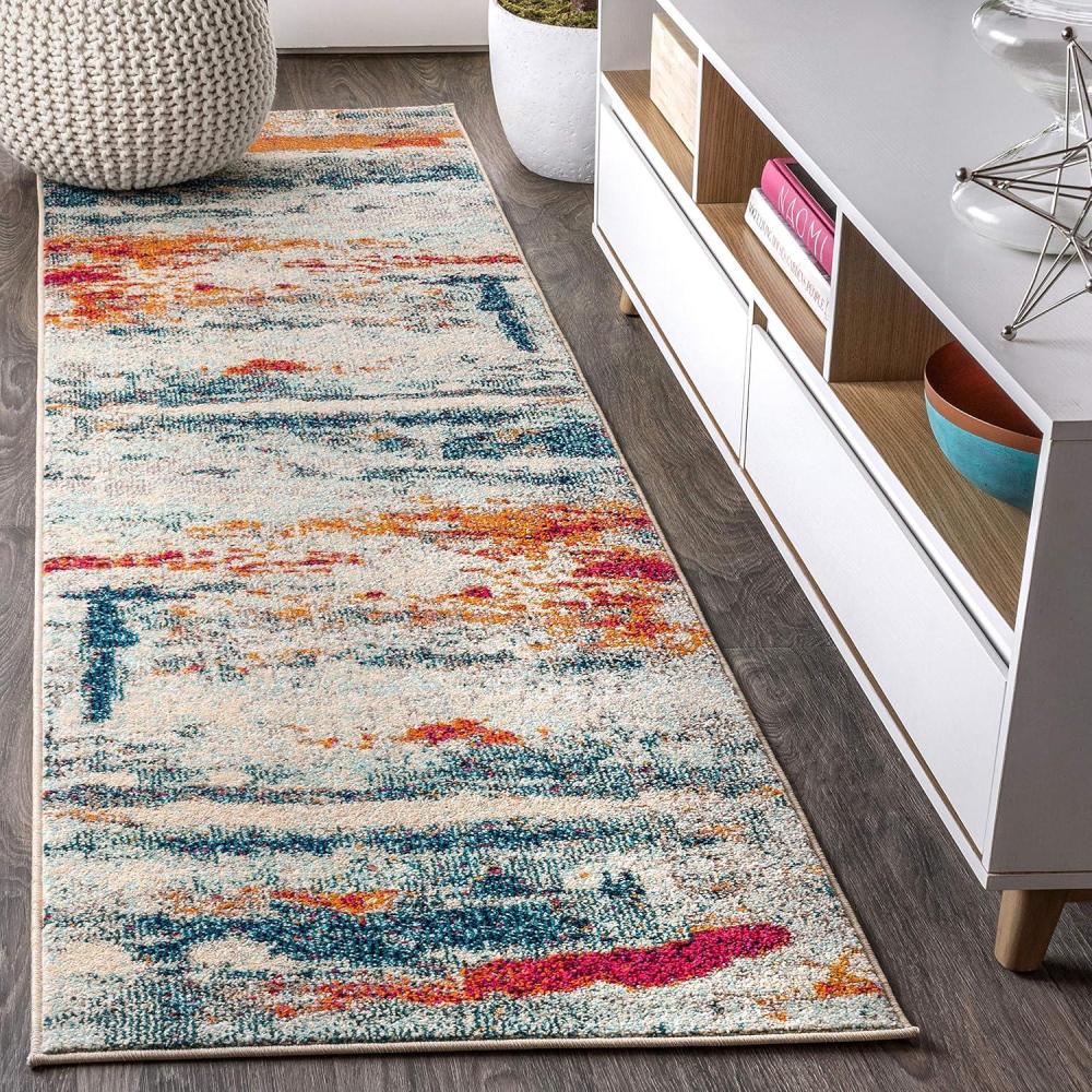 imageJONATHAN Y Modern Abstract Brushstroke CreamBlue Indoor Area Rug 5x8 Contemporary POP Transitional EasyCleaning for Living Room Bedroom Kitchen Pet Friendly NonShedding CTP102C5CreamBlue