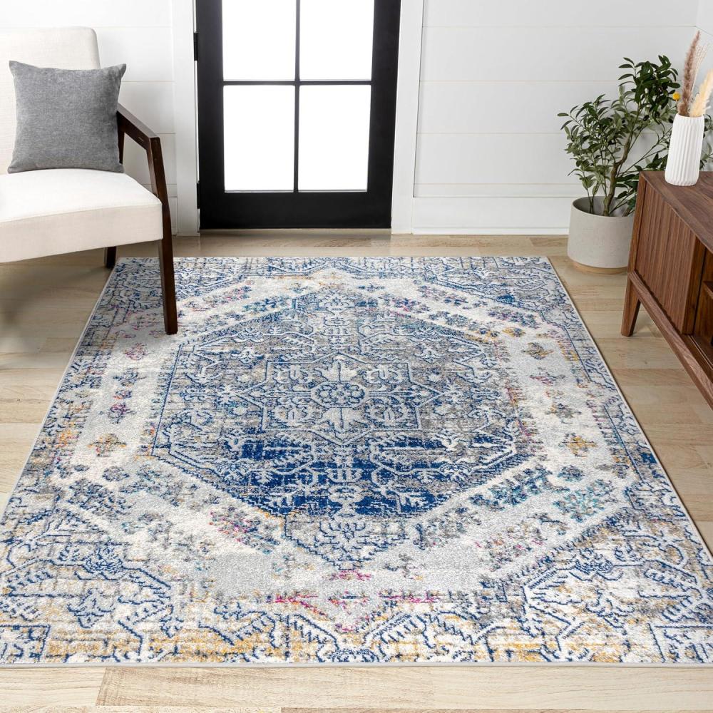 imageJONATHAN Y Modern Boho Vintage CreamBlue Indoor Area Rug 8x10 Bohemian Traditional EasyCleaning for Living Room Bedroom Kitchen Pet Friendly NonShedding MDP203A879 x 10 Rectangular