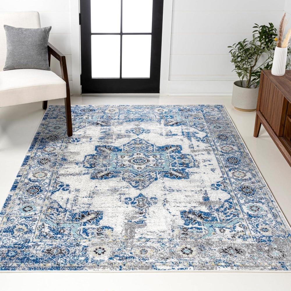 imageJONATHAN Y Modern Boho Vintage Medallion IvoryBlue Runner Rug 2x8 Bohemian Traditional EasyCleaning for Living Room Bedroom Kitchen Pet Friendly NonShedding MDP201A283 x 5 Rectangular