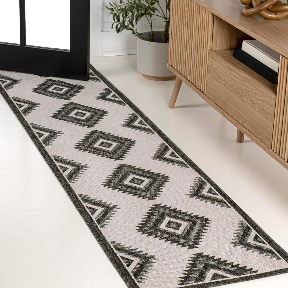 imageJONATHAN Y Moroccan Diamond Indoor Outdoor Area Rug 8X10 GreenCream Lior Geometric for Backyard Patio Porch EasyCleaning High Traffic PetFriendly NonShedding TSN202D8BlackCream