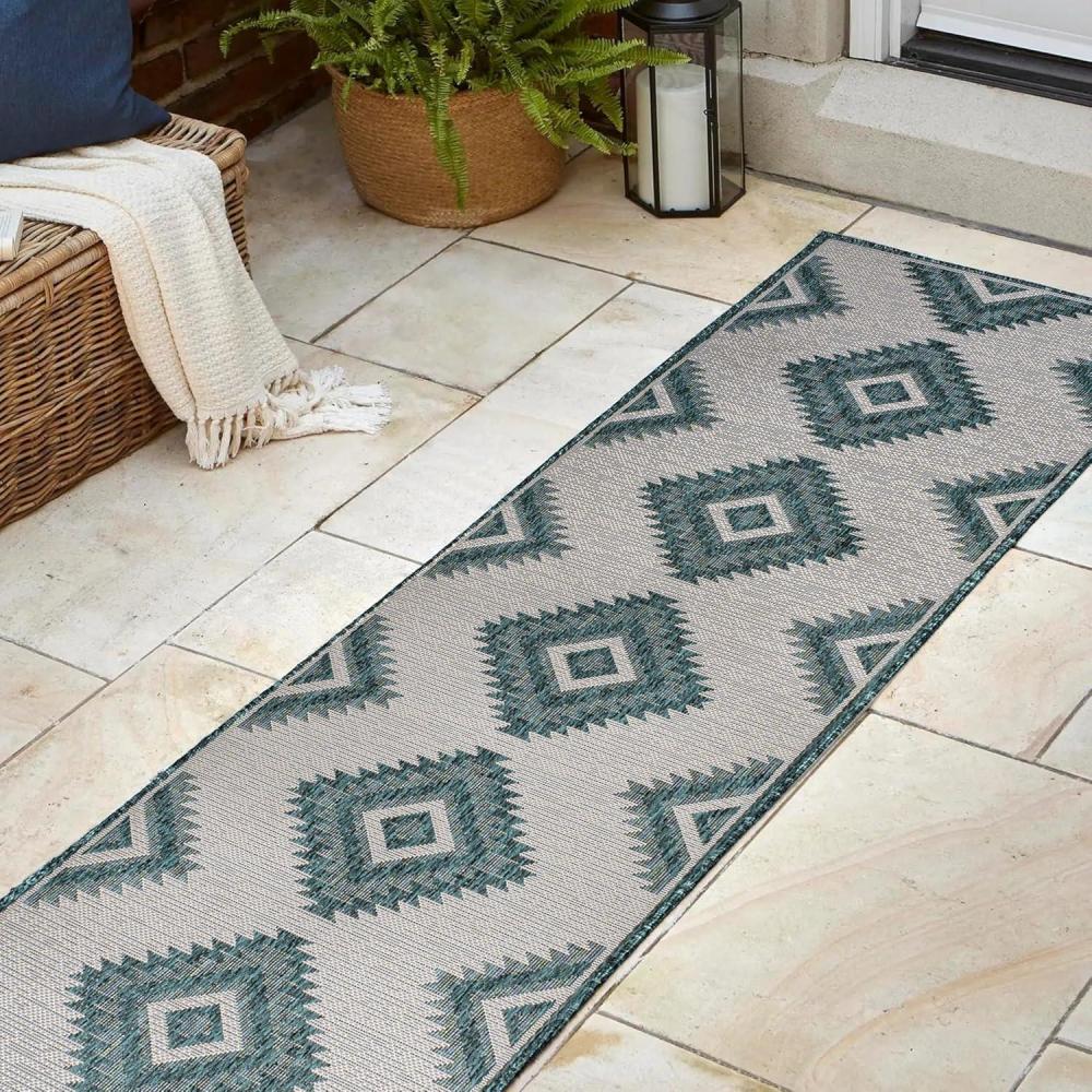 imageJONATHAN Y Moroccan Diamond Indoor Outdoor Area Rug 8X10 GreenCream Lior Geometric for Backyard Patio Porch EasyCleaning High Traffic PetFriendly NonShedding TSN202D8TurquoiseCream