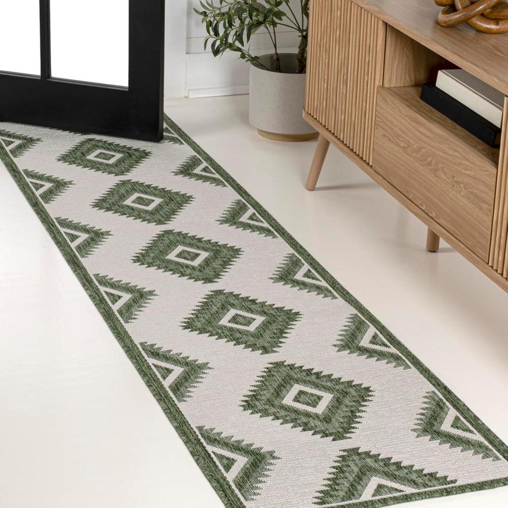 imageJONATHAN Y Moroccan Diamond Indoor Outdoor Area Rug 8X10 GreenCream Lior Geometric for Backyard Patio Porch EasyCleaning High Traffic PetFriendly NonShedding TSN202D8GreenCream