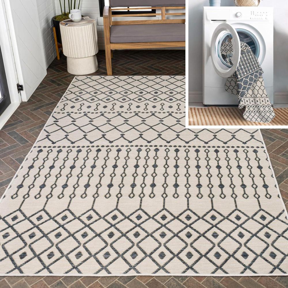 imageJONATHAN Y Moroccan Reversible Washable Indoor Outdoor Area Rug 8X10 NavyCream Zana Modern Geometric for Backyard Patio Porch EasyCleaning High Traffic PetFriendly NonShedding SVH110A853 x 77 Rectangular