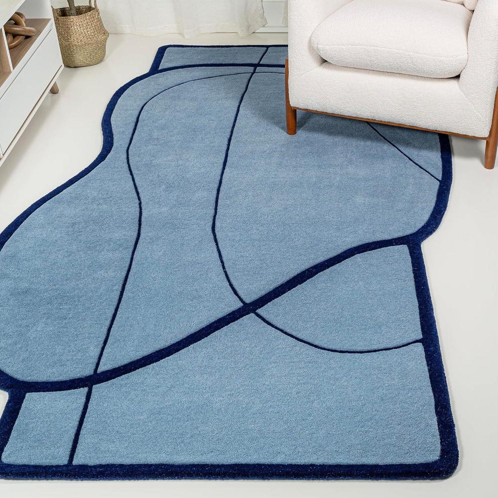 imageJONATHAN Y Mosaic Border Handwoven Wool Light BlueNavy Shaped Indoor Area Rug 5x8 Coastal Geometric EasyCleaning for Living Room Bedroom Kitchen Pet Friendly NonShedding GST102A5Light BlueNavy