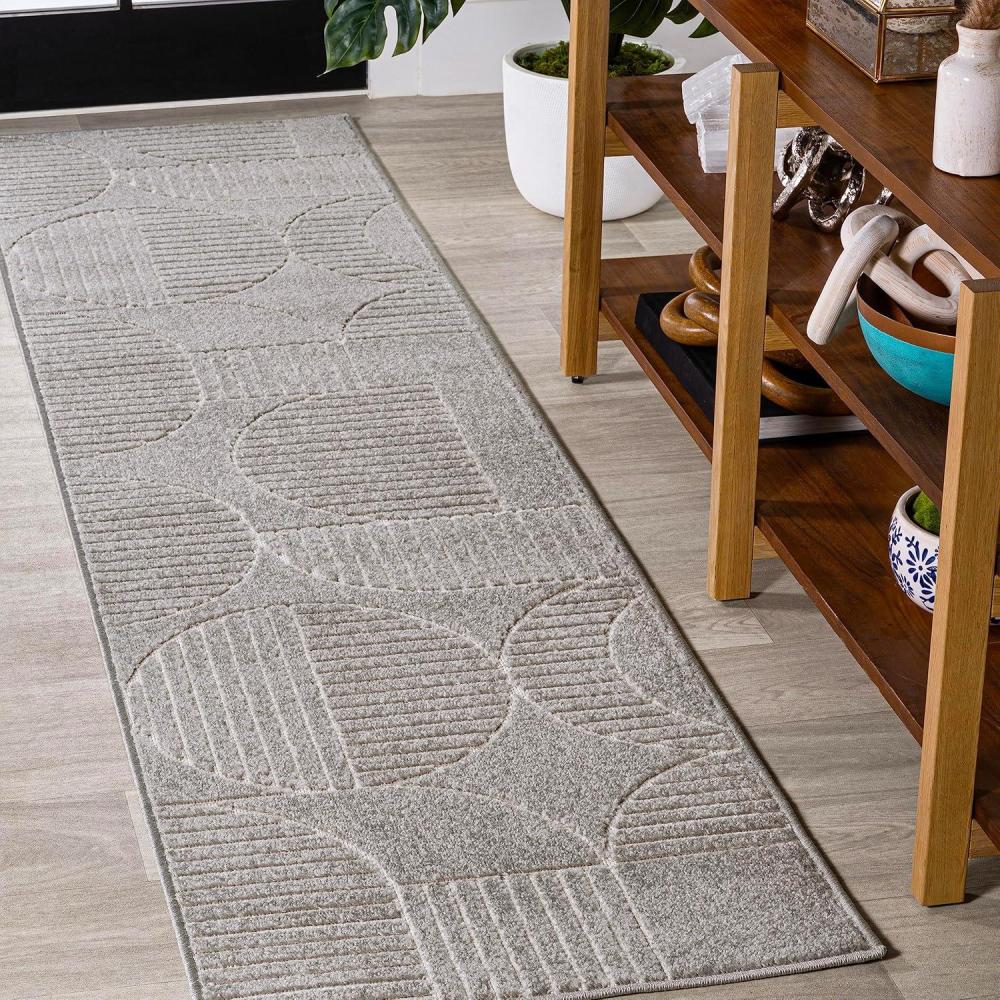imageJONATHAN Y Nordby HighLow Arch Striped IvoryCream IndoorOutdoor Runner Rug 2x8 Modern Contemporary Geometric BohemianBedroomKitchenLiving RoomNon Shedding SCN104B28GrayCream