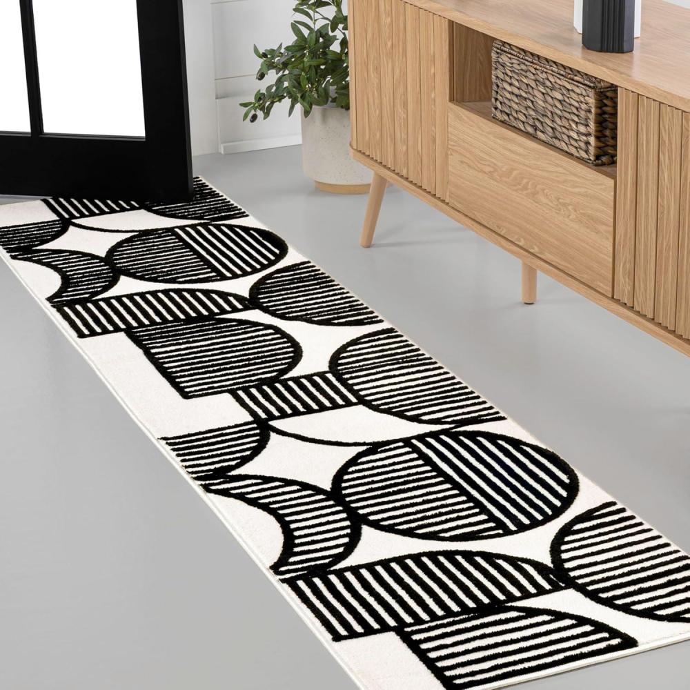 imageJONATHAN Y Nordby HighLow Arch Striped IvoryCream IndoorOutdoor Runner Rug 2x8 Modern Contemporary Geometric BohemianBedroomKitchenLiving RoomNon Shedding SCN104B28BlackWhite