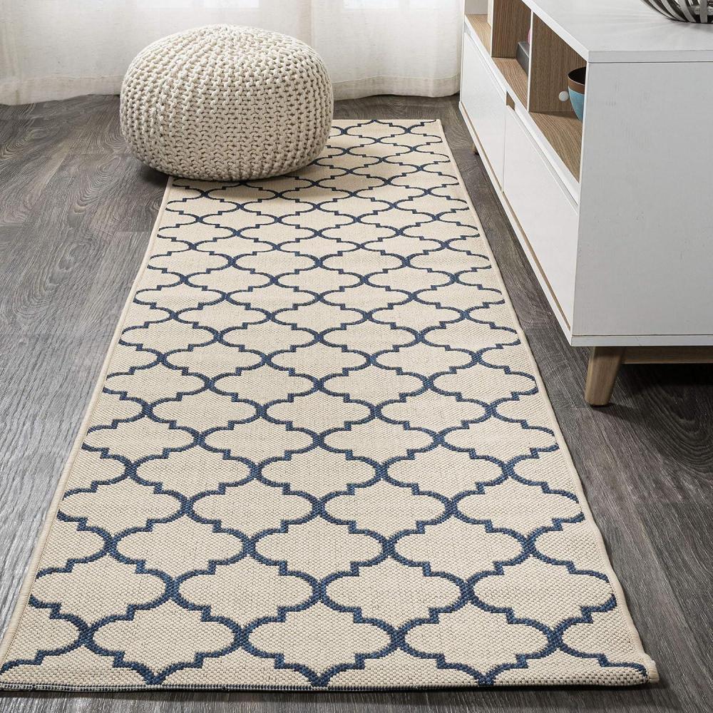 imageJONATHAN Y Ogee Trellis Indoor Outdoor Runner Rug 2X8 GrayTeal Arabesque for Backyard Patio Porch EasyCleaning High Traffic PetFriendly NonShedding SMB122B28BeigeNavy