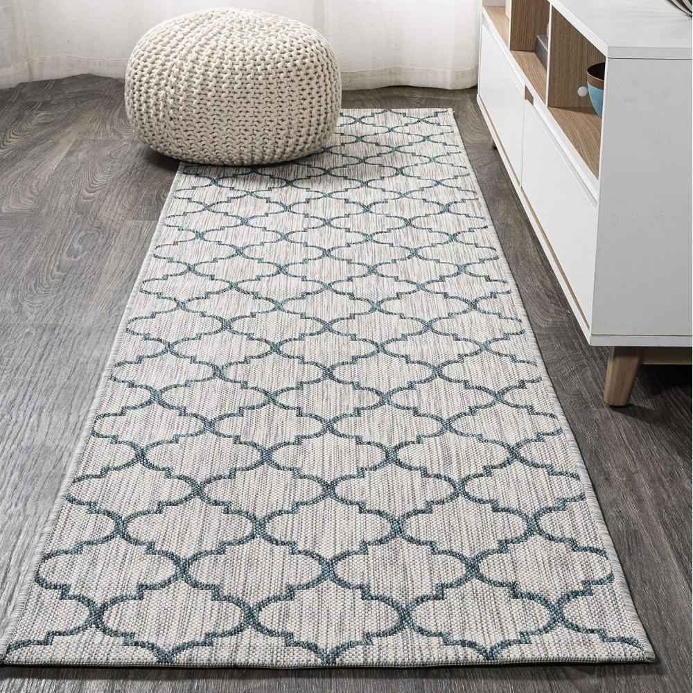 imageJONATHAN Y Ogee Trellis Indoor Outdoor Runner Rug 2X8 GrayTeal Arabesque for Backyard Patio Porch EasyCleaning High Traffic PetFriendly NonShedding SMB122B28GrayTeal